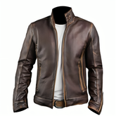 Men’s Vintage Cafe Racer Motorcycle Retro Biker Waxed Brown Leather Jacket